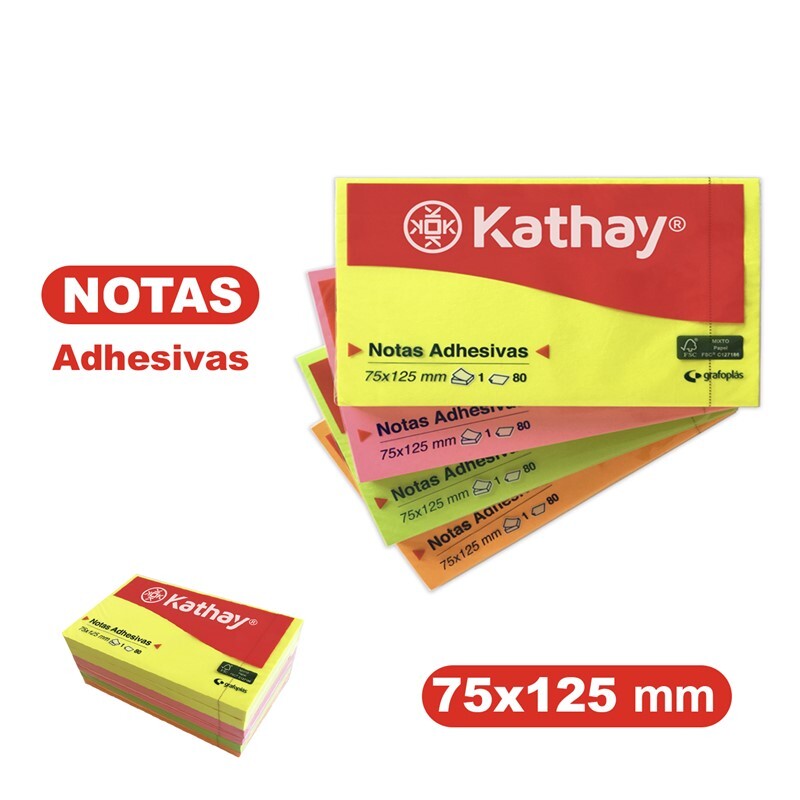 BLOC 80 NOTAS ADHES 125X75MM KATHAY NEON 86007299