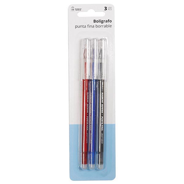 BOLIGRAFO A9893 PUNTA FINA BORRABLE SET 3UDS