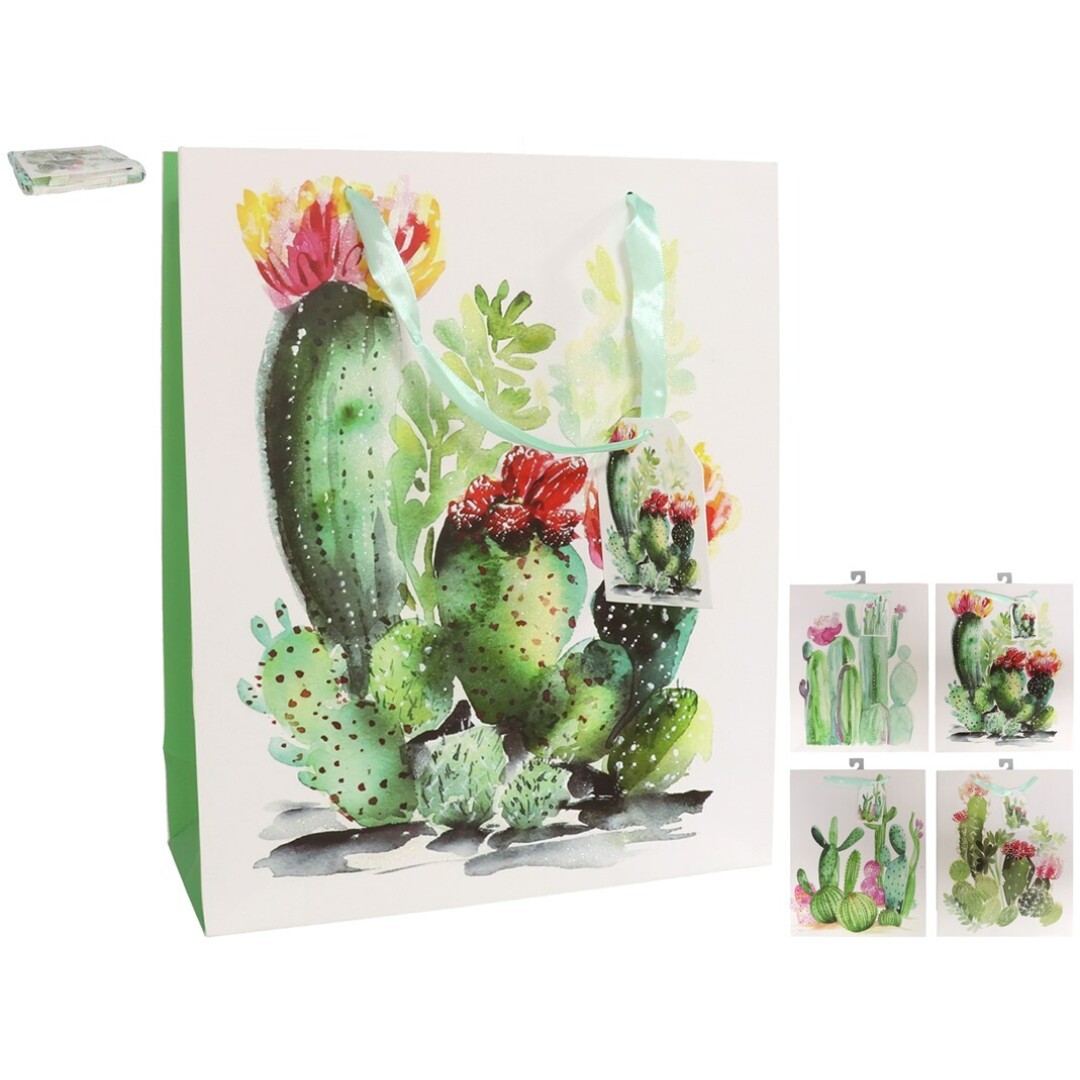 BOLSA REGALO CACTUS 42X30X12CM BRILLO