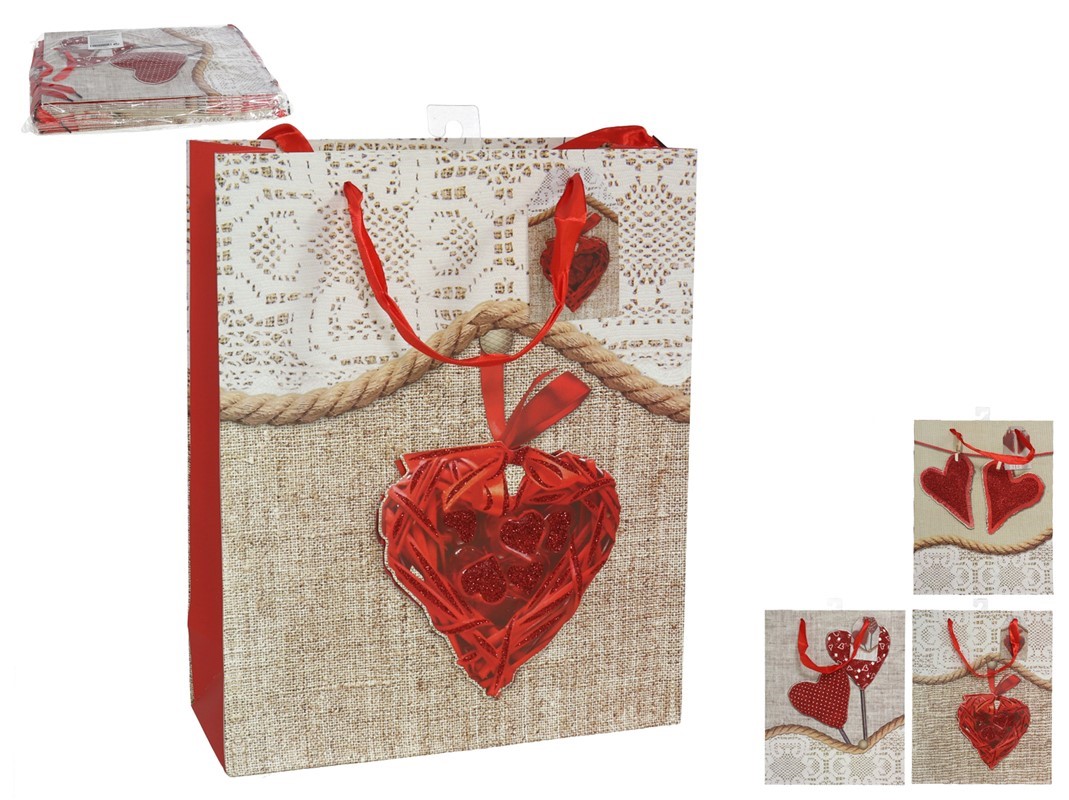 BOLSA REGALO CUORE 42X30X12 3D/BRILLO