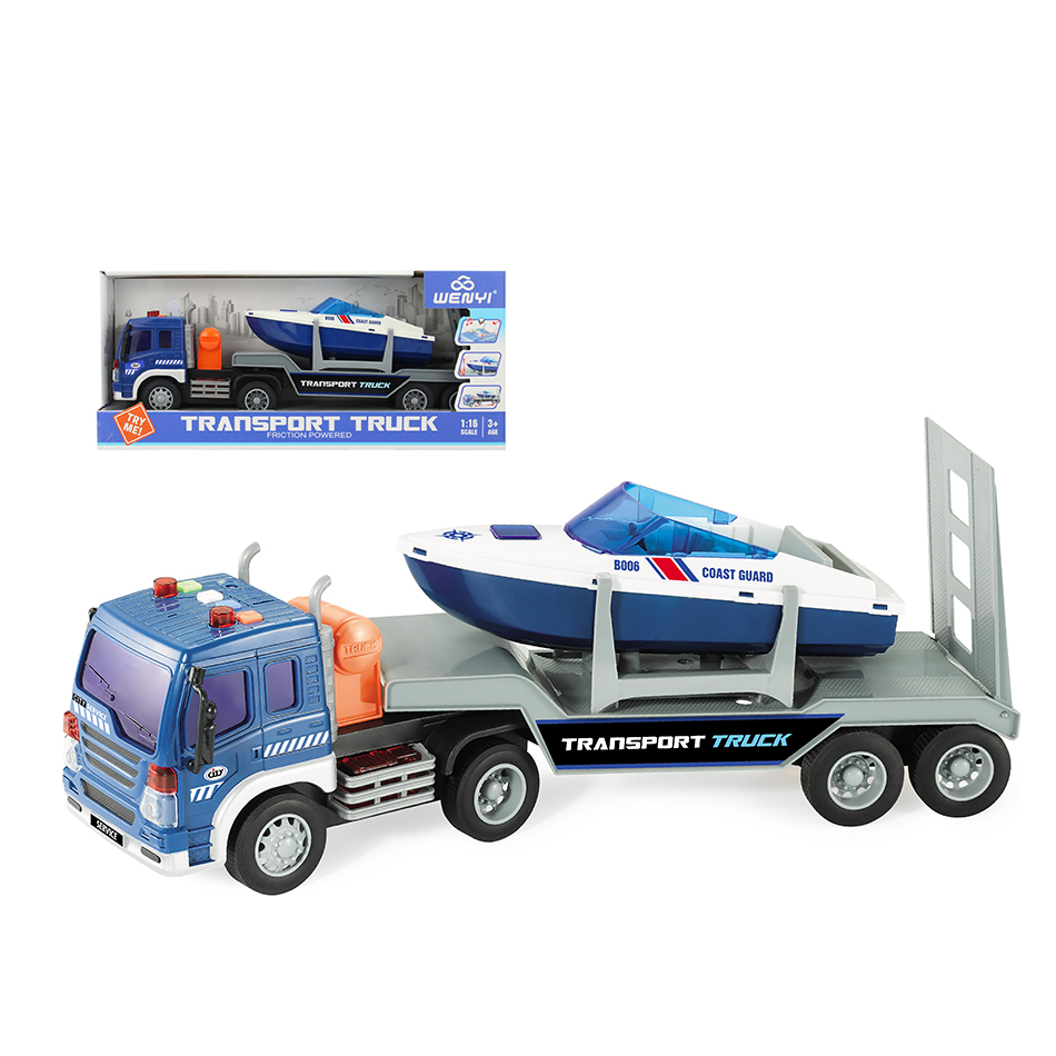 CAMION FRICCION 2022-1192 1:16 CON LANCHA LUZ Y SONIDO