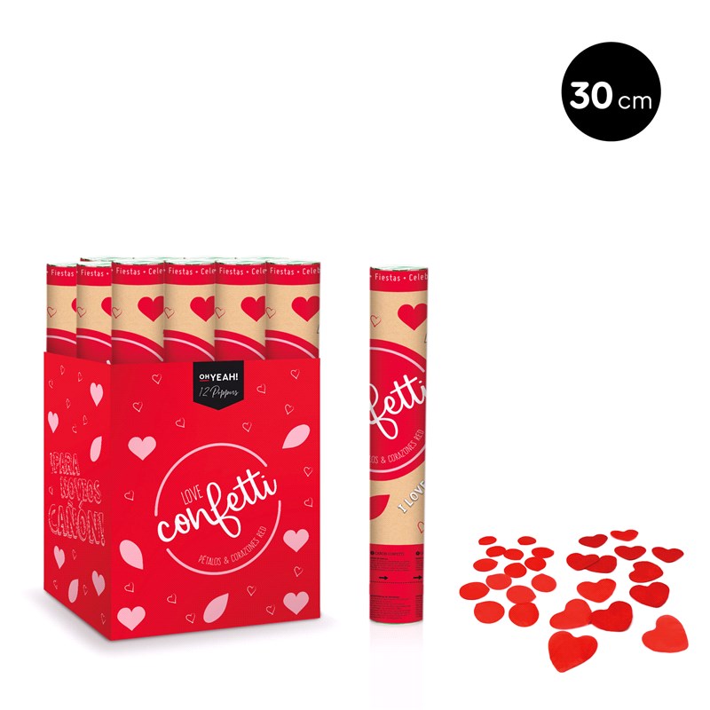 CAÑON CONFETTI 114-1000 FORMAS STD PETALOS Y CORAZONES ROJOS 30CM