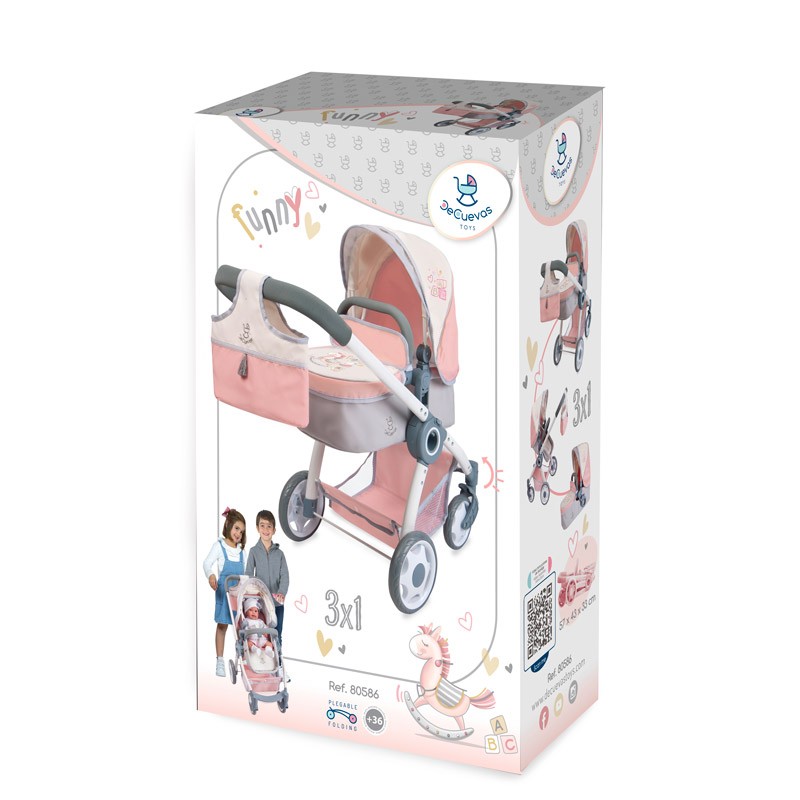 CARRO DE MUÑECA 80586 3X1 PLEGABLE FUNNY 70X42X62CM