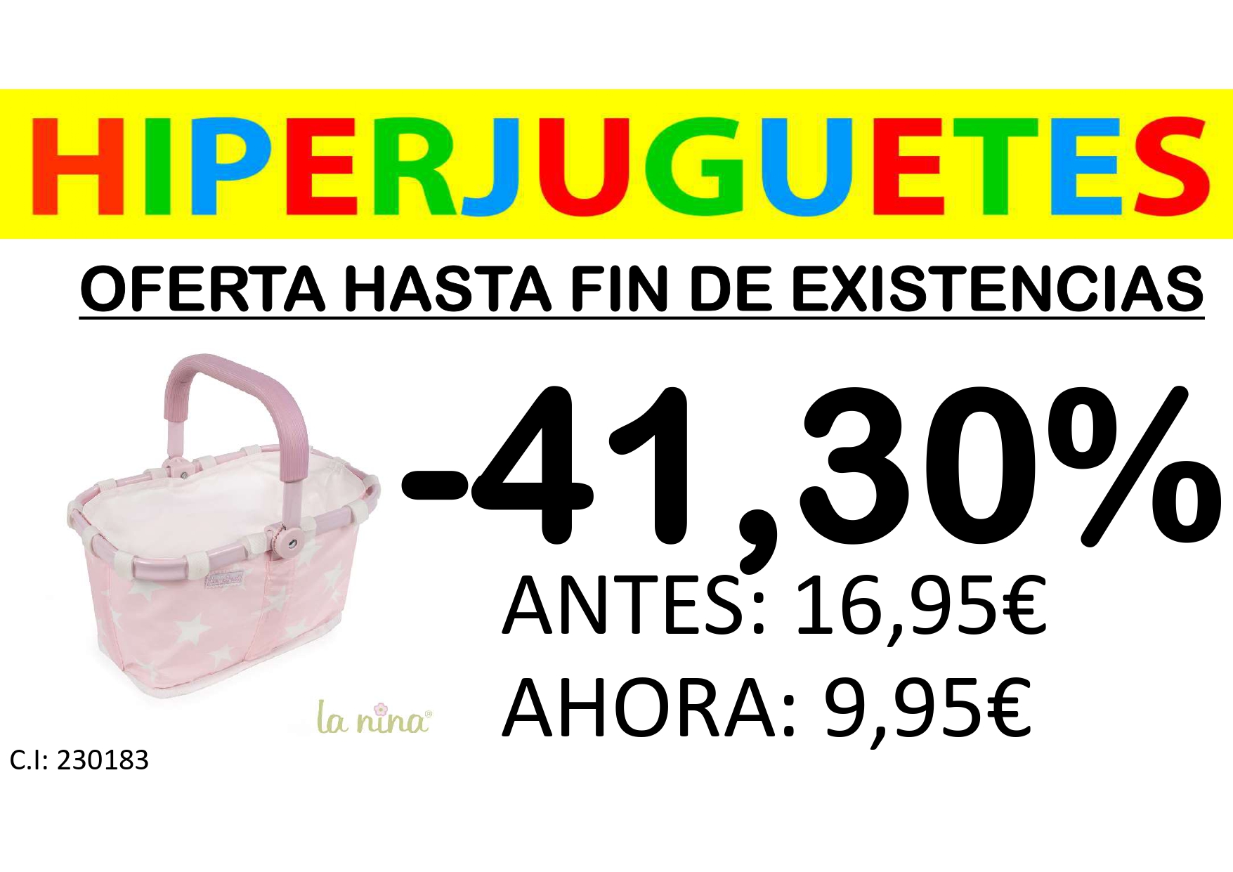 CESTA DE COMPRA 65045 DE JUGUETE LA NINA CARLOTA 33X32X22CM**