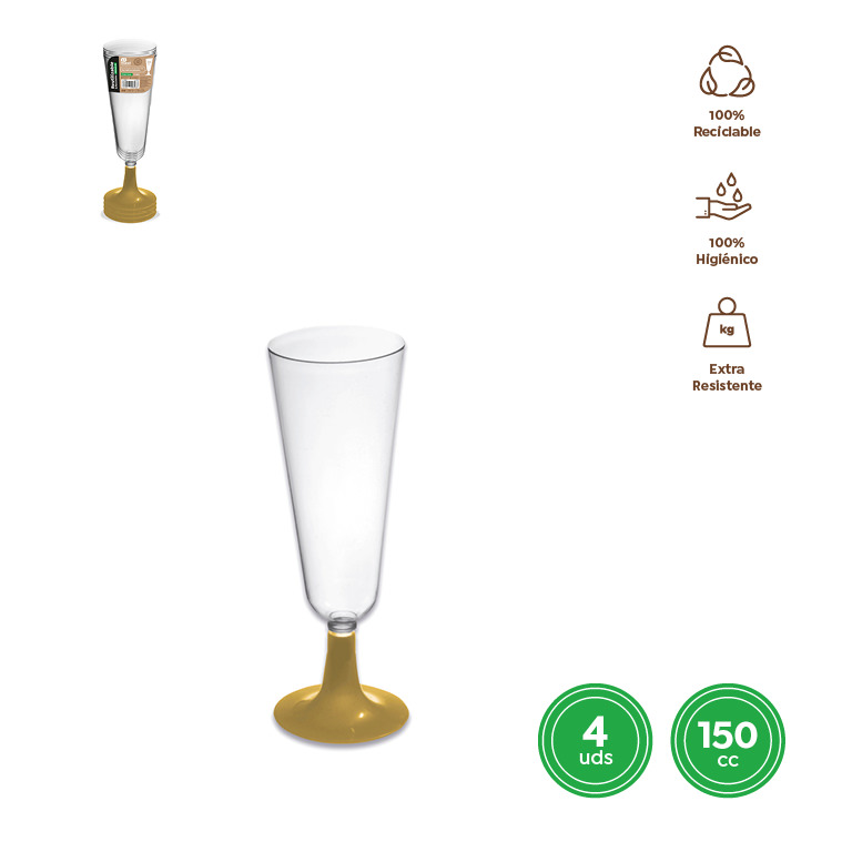 COPA CAVA 1220R TRANSPARENTE PIE ORO 150CC SET 4UDS