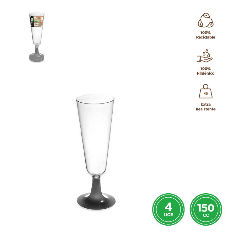 COPA CAVA 1235R TRANSP. PIE PLATA 150CC SET 4UDS