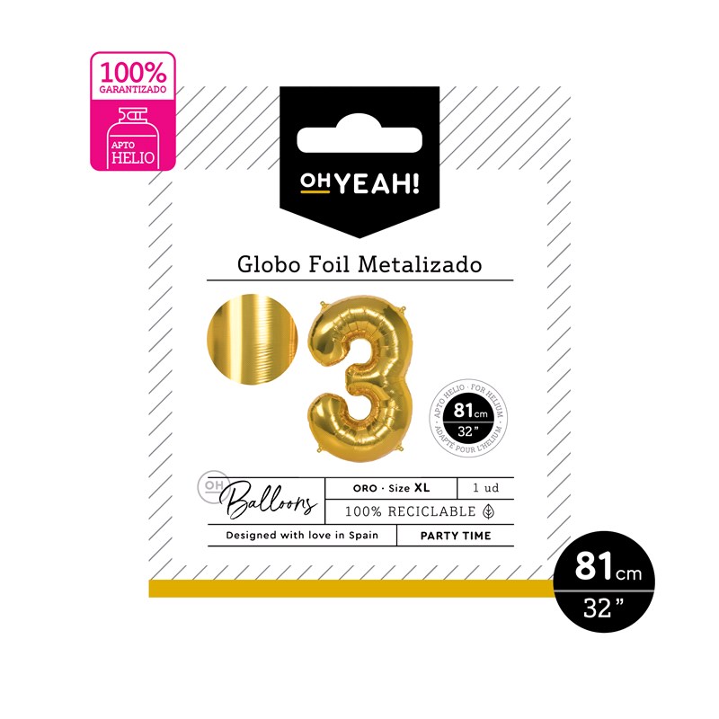 GLOBO 113-1053 POLIAMIDA Nº3 81CM ORO METALIZADO