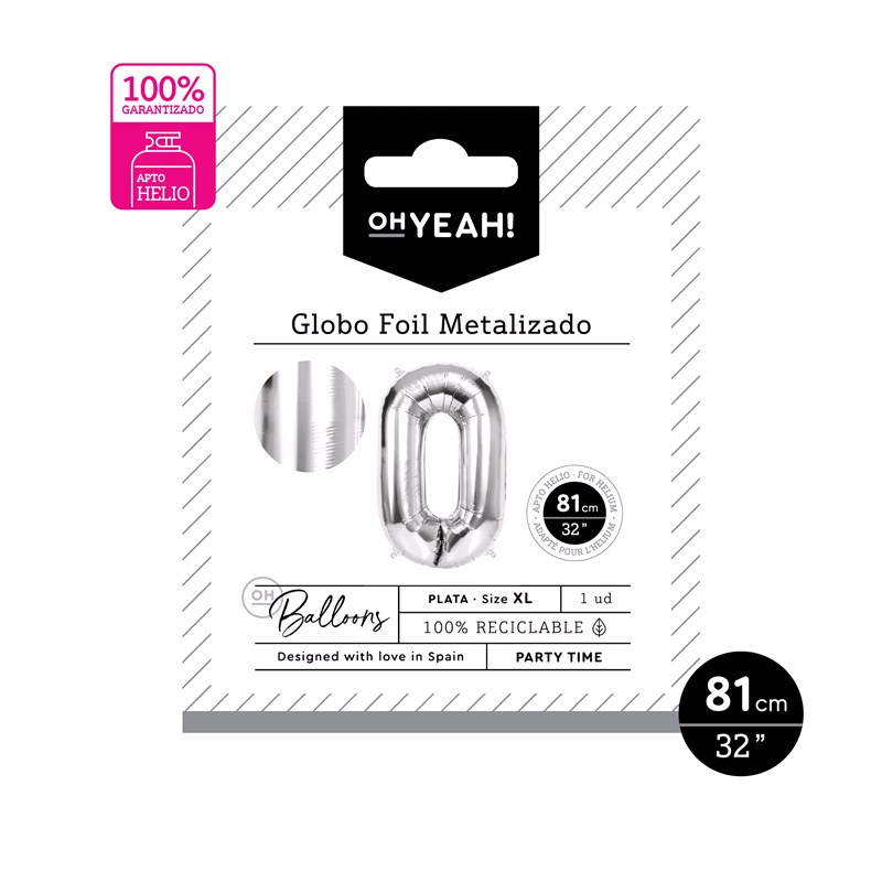 GLOBO 113-1060 POLIAMIDA Nº0 81CM PLATA METALIZADO