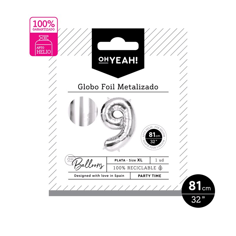 GLOBO 113-1069 POLIAMIDA Nº9 81CM PLATA METALIZADO