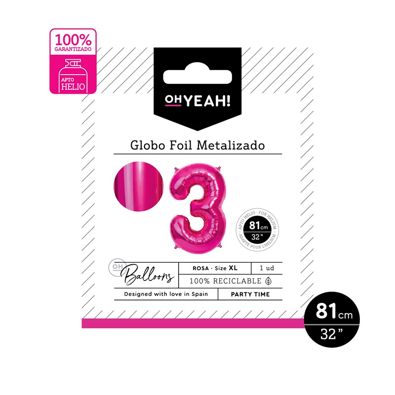 GLOBO 113-1083 POLIAMIDA Nº3 81CM ROSA METALIZADO