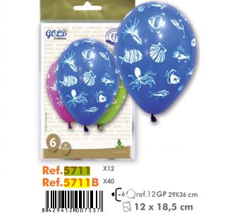 GLOBO 5711 GOLD FIGURAS DEL MAR BL. 6 UDS