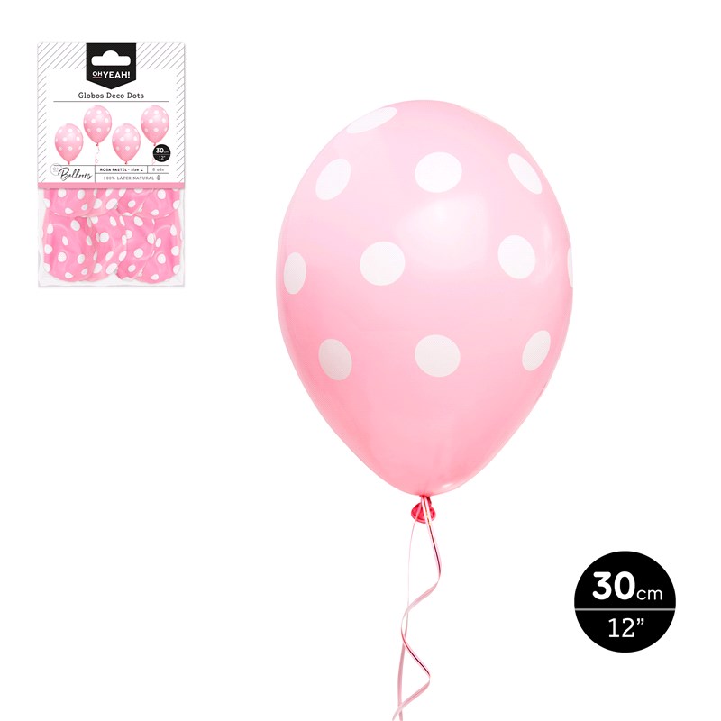 GLOBOS 112-1092 DECORADO DOTS ROSA PASTEL 30CM SET 8UDS