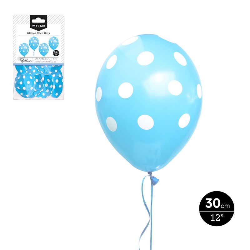 GLOBOS 112-1093 DECORADO DOTS AZUL PASTEL 30CM SET 8UDS