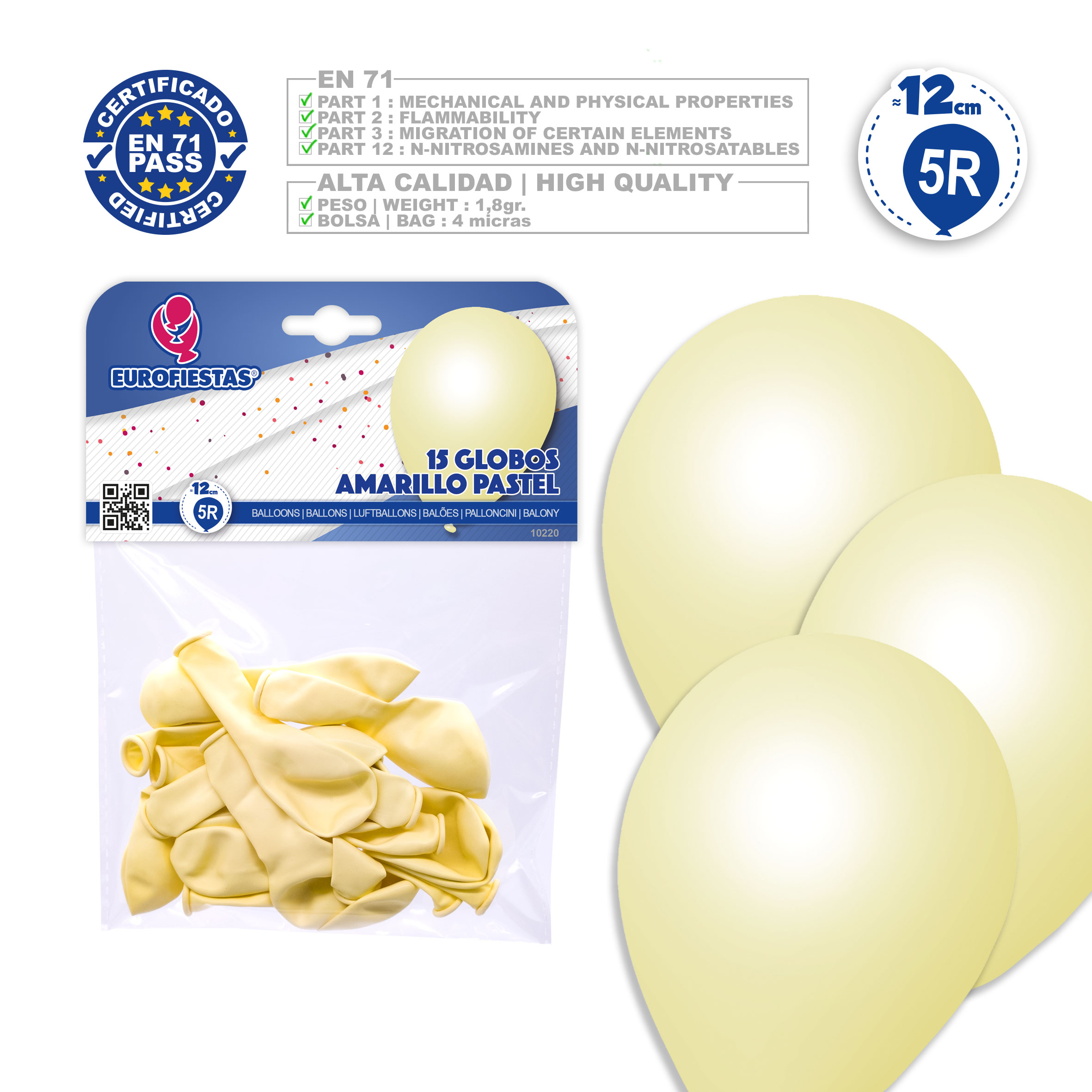 GLOBOS 5R 10220 PASTEL AMARILLO 15 UDS