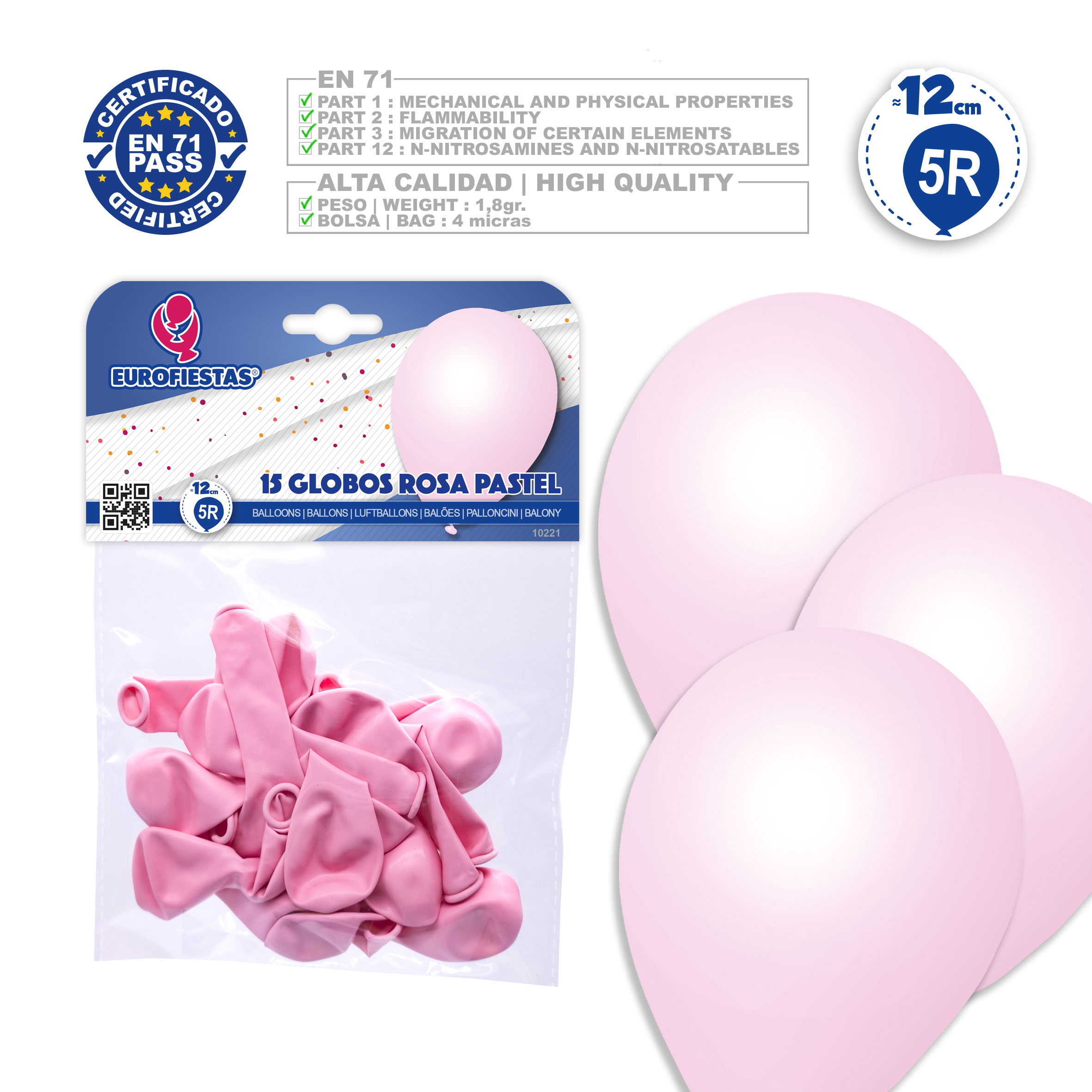 GLOBOS 5R 10221 PASTEL ROSA 15UDS