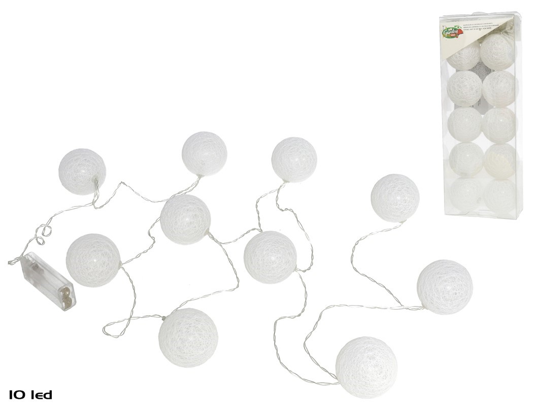 GUIRNALDA 10 LED BOLAS 6CM BLANCA