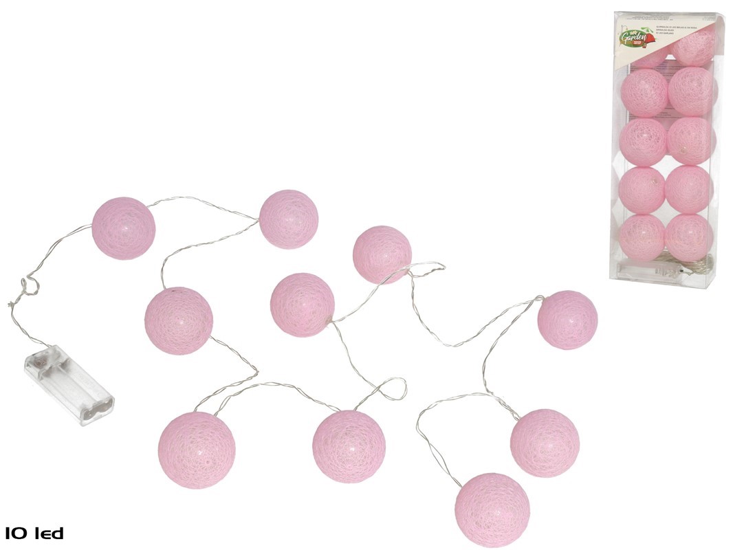 GUIRNALDA 10 LED BOLAS 6CM ROSA