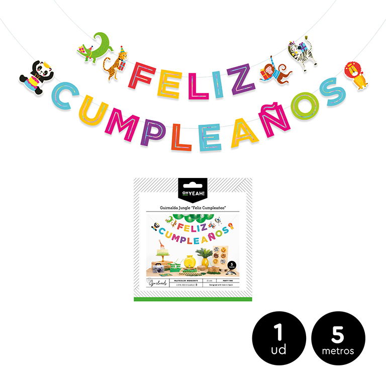 GUIRNALDA 102-1032 CARTON CUMPLEAÑOS JUNGLE IRIDISCENTE 5M