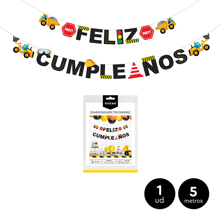 GUIRNALDA 102-1033 CARTON FELIZ CUMPLEAÑOS CONSTRUCCION