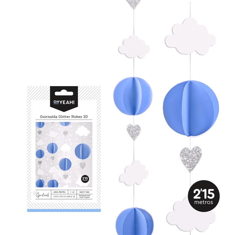 GUIRNALDA 102-1063 TECHO 3D NUBES AZUL PASTEL GLITTER 2.15M