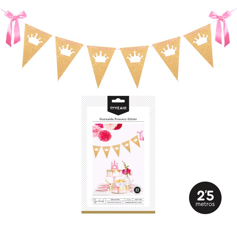 GUIRNALDA 102-1071 PRINCESS BANDERINES ORO GLITTER+LAZO