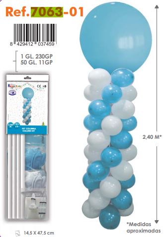 KIT COLUMNA GLOBOS 7063-01 2.40CM CELESTE Y BLANCO