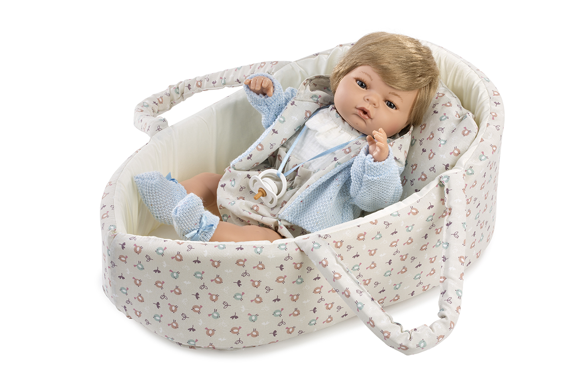 MUÑECA 91031 RAUL LLORON CAPUCHA AZUL CAPAZO BOLSA