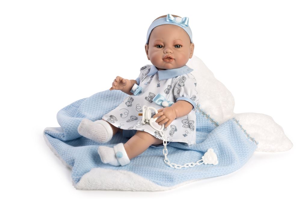 MUÑECO RECIEN NACIDO 51191 TRAJE AZUL CON MANTITA BOLSA