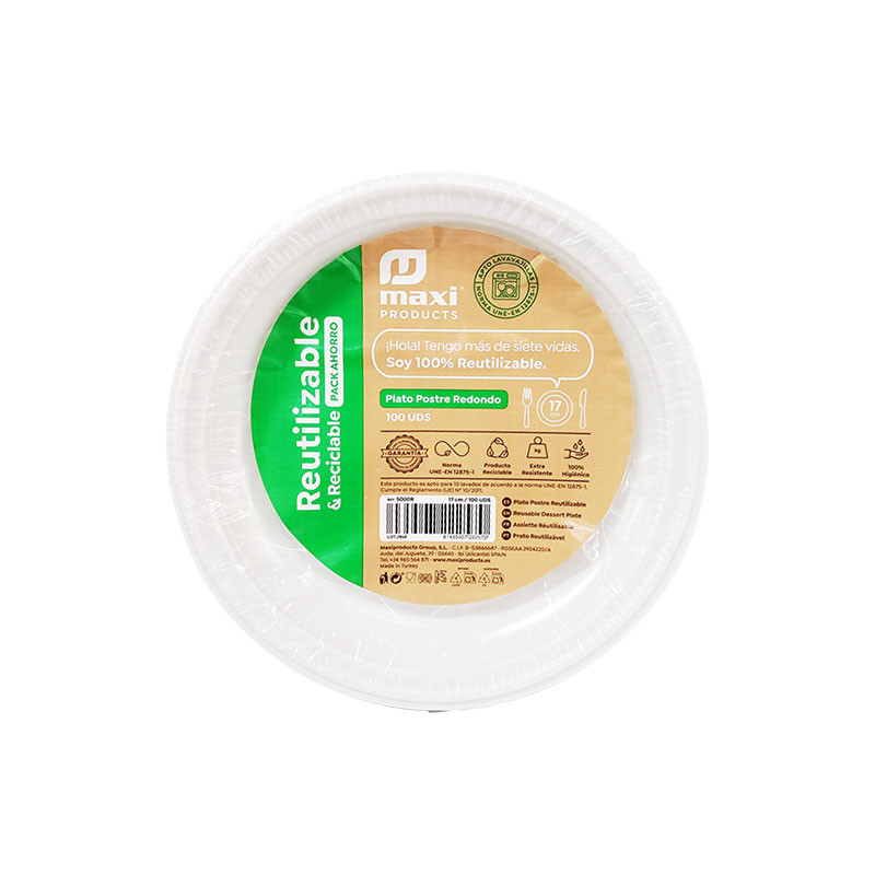 PACK 100 UDS PLATO 5000R LLANO POSTRE REDONDO BLANCO 17CM