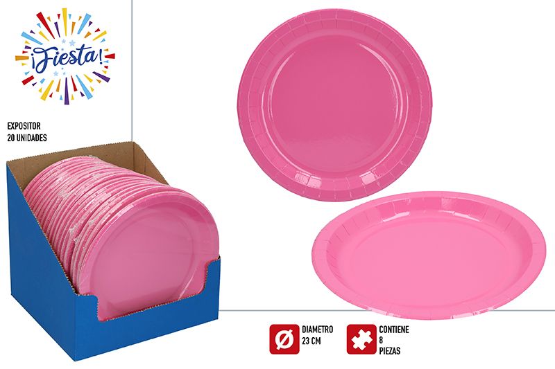 PACK 8 PLATOS PAPEL 23CM 71980 ROSA
