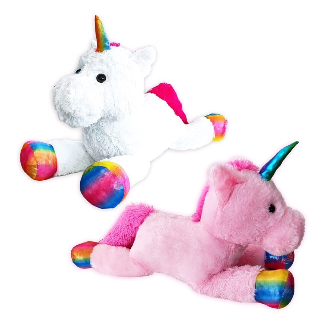 PELUCHE 5460 UNICORNIO ROSA Y BLANCO TUMBADO 85CM