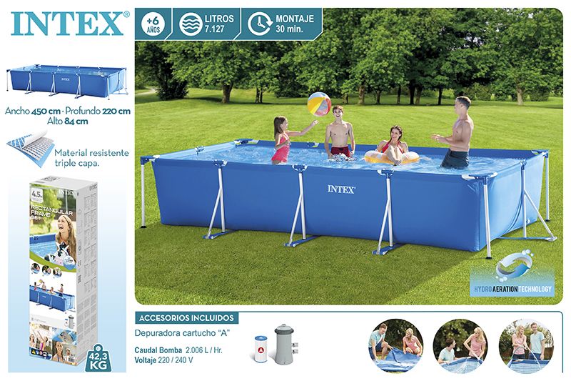 PISCINA 55234 FRAME RECTANGULAR 450X220X84CM C/BOMBA
