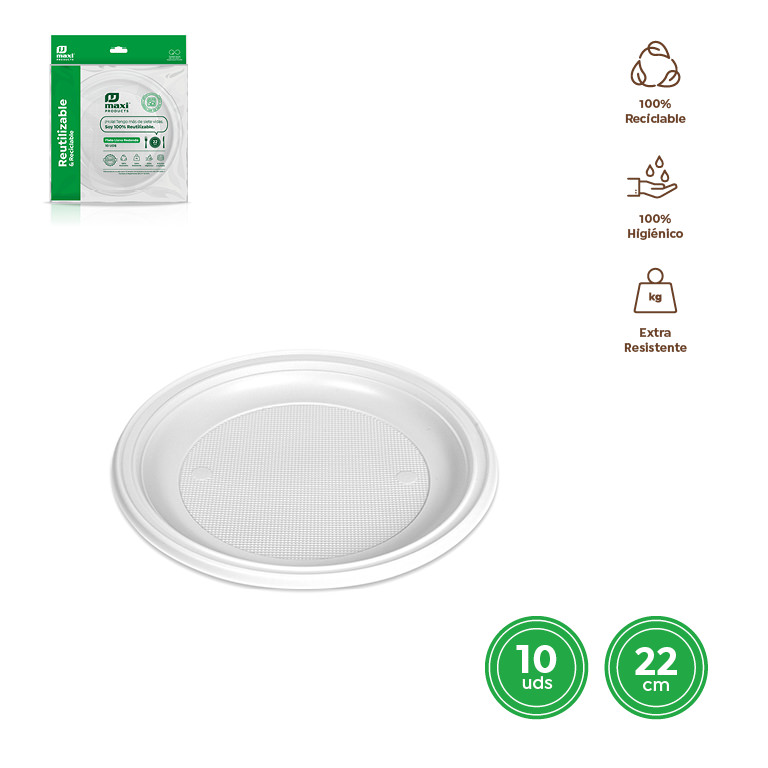 PLATO LLANO REDONDO 1003R BLANCO 22CM REUTILIZABLE SET 10UDS