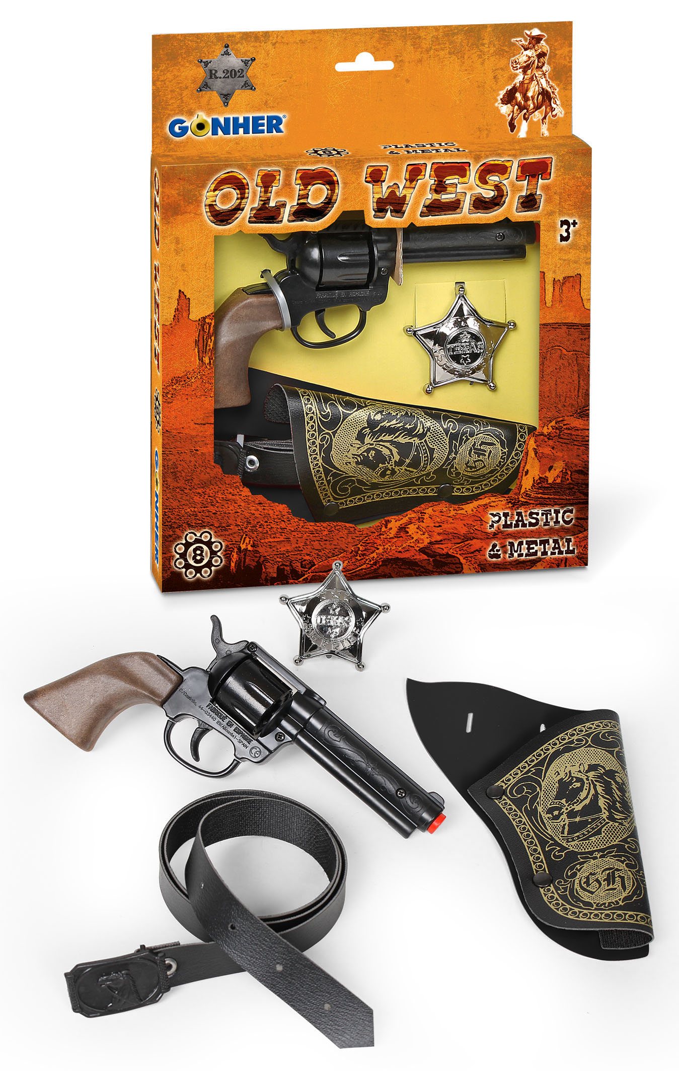 REVOLVER PLASTICO 8 TIROS 202 + ACCESORIOS