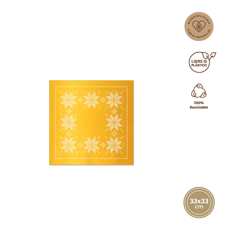 SERVILLETA 7475 DOBLE CAPA 33X33CM ORO METALIZADO SET 30UDS