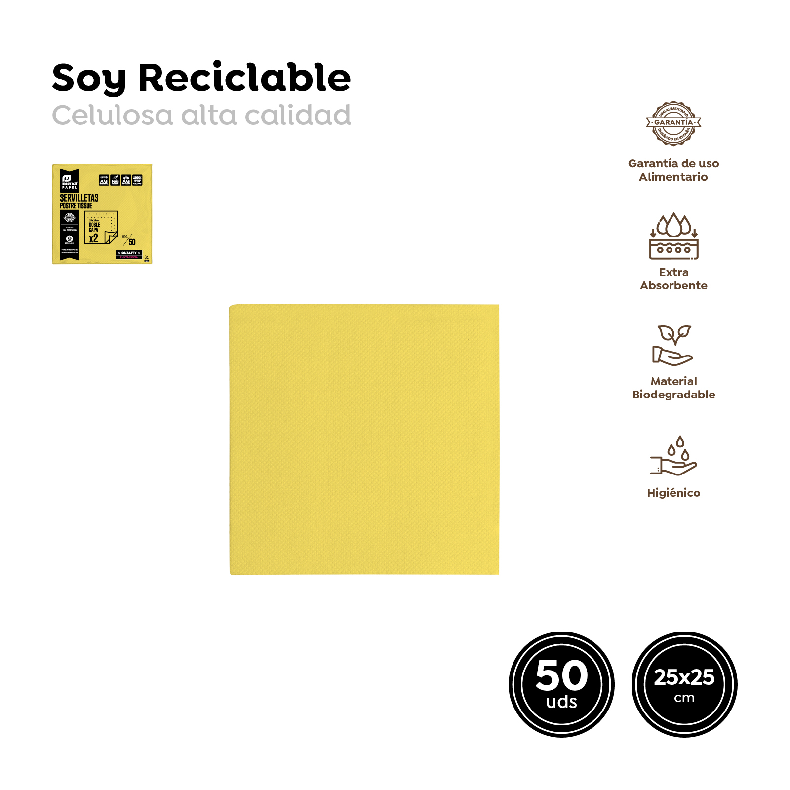 SERVILLETA POSTRE PUNTA PUNTA AMARILLA 3234N 25X25CN SET 50UDS