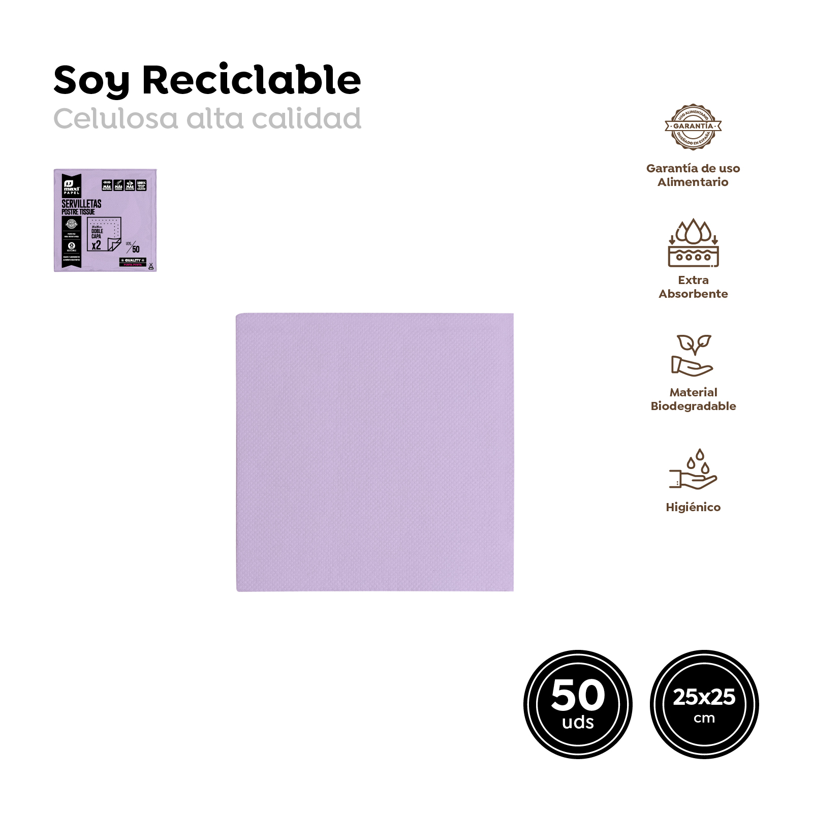 SERVILLETA POSTRE PUNTA PUNTA LAVANDA 3255N 25X25CN SET 50UDS