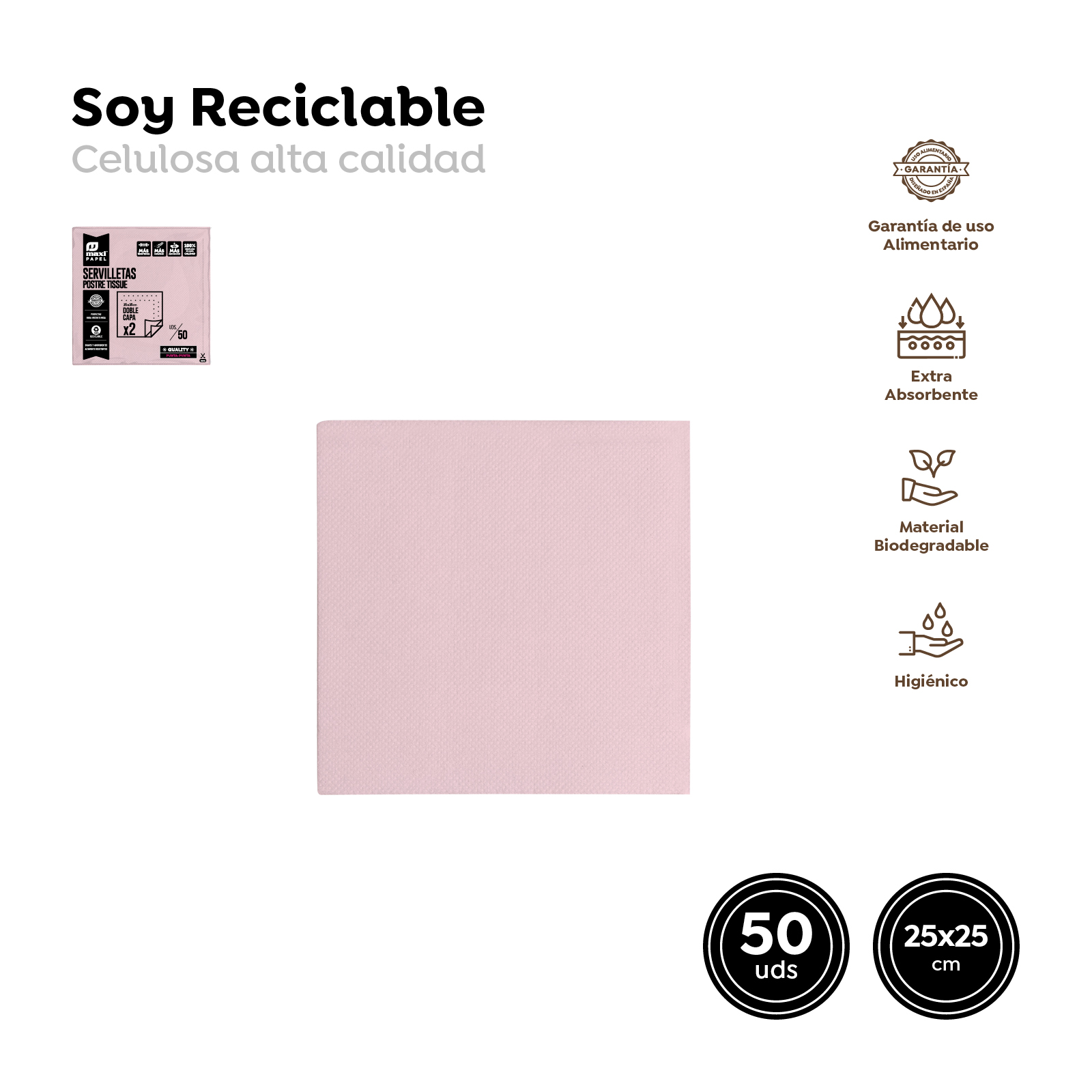 SERVILLETA POSTRE PUNTA PUNTA ROSA BABY 3243N 25X25CN SET 50UDS