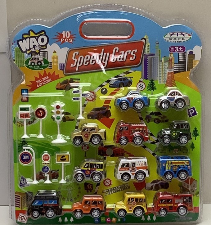 SET 12 MINI VEHICULOS RETROFICCION CON SEÑALES 1548