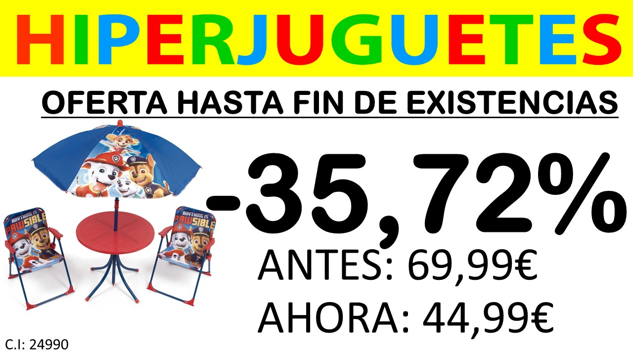 SET CAMPING PW13029 PAW PATROL MESA (50X50X48CM) + 2 SILLAS (38X32X53CM) + SOMBRILLA (110CM)**