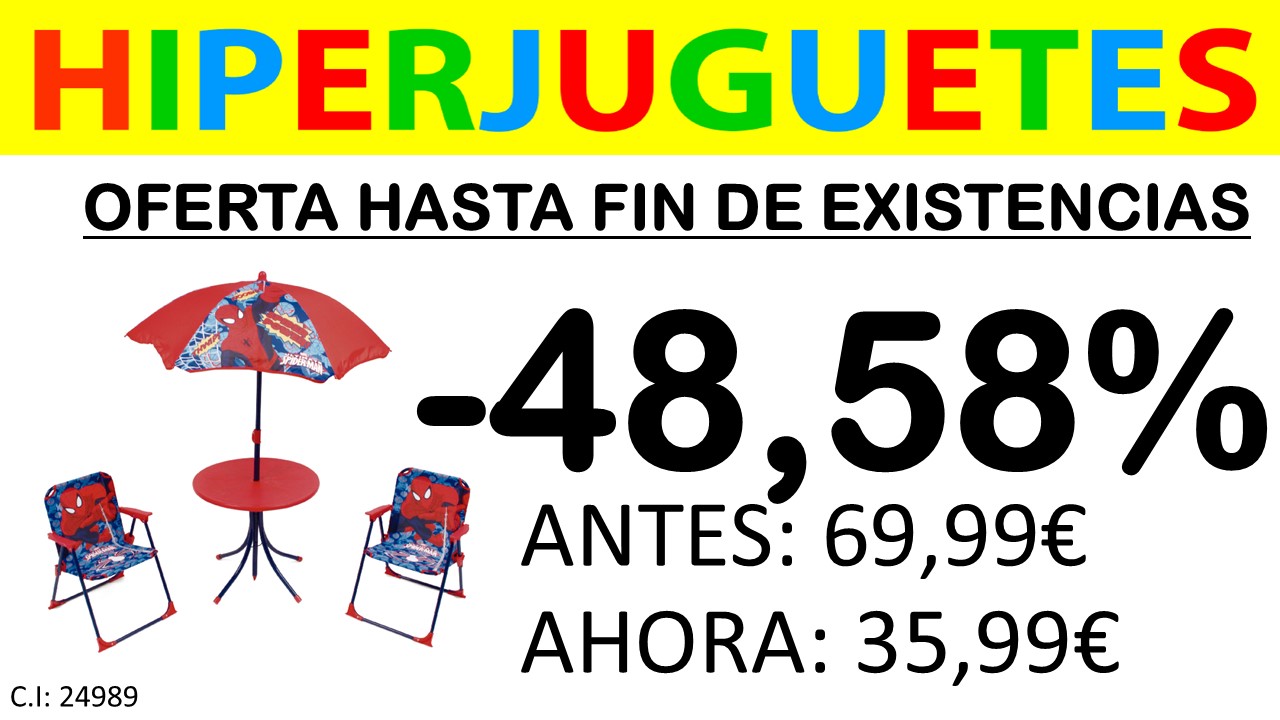 SET CAMPING SM9463 SPIDERMAN MESA (50X50X48CM) + 2 SILLAS (38X32X53CM) + SOMBRILLA (110CM)**