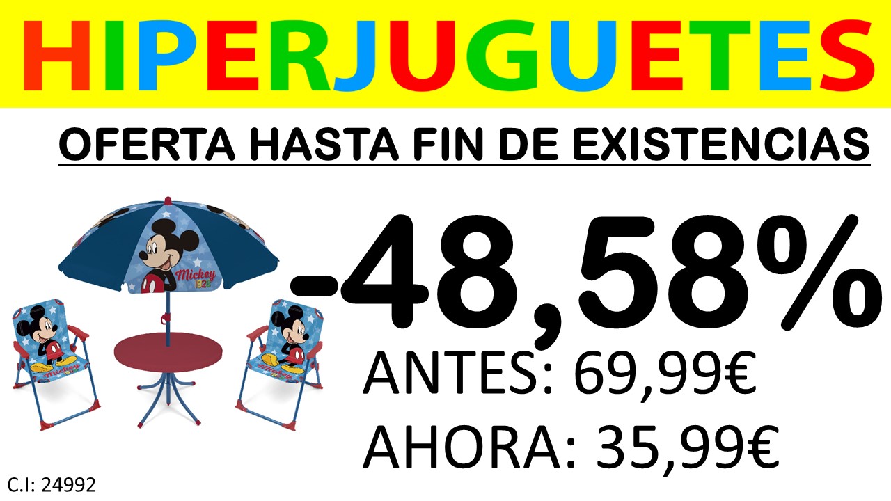 SET CAMPING WD13011 MICKEY MESA (50X50X48CM) + 2 SILLAS (38X32X53CM) + SOMBRILLA (110CM)**