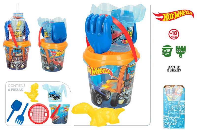 SET CUBO PLAYA 77394 + MOLDE + REGADERA 6 PIEZAS HOT WHEELS