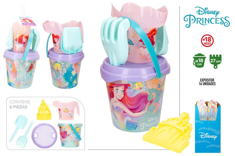 SET CUBO PLAYA 77450 + MOLDE + REGADERA 6 PIEZAS SIRENITA DISNEY