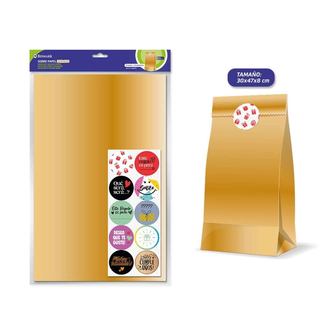 SOBRE PAPEL KRAFT 332447 ORO + ADHESIVO