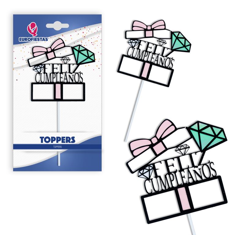 TOPPER 32145 FELIZ CUMPLEAÑOS DIAMANTE ROSA