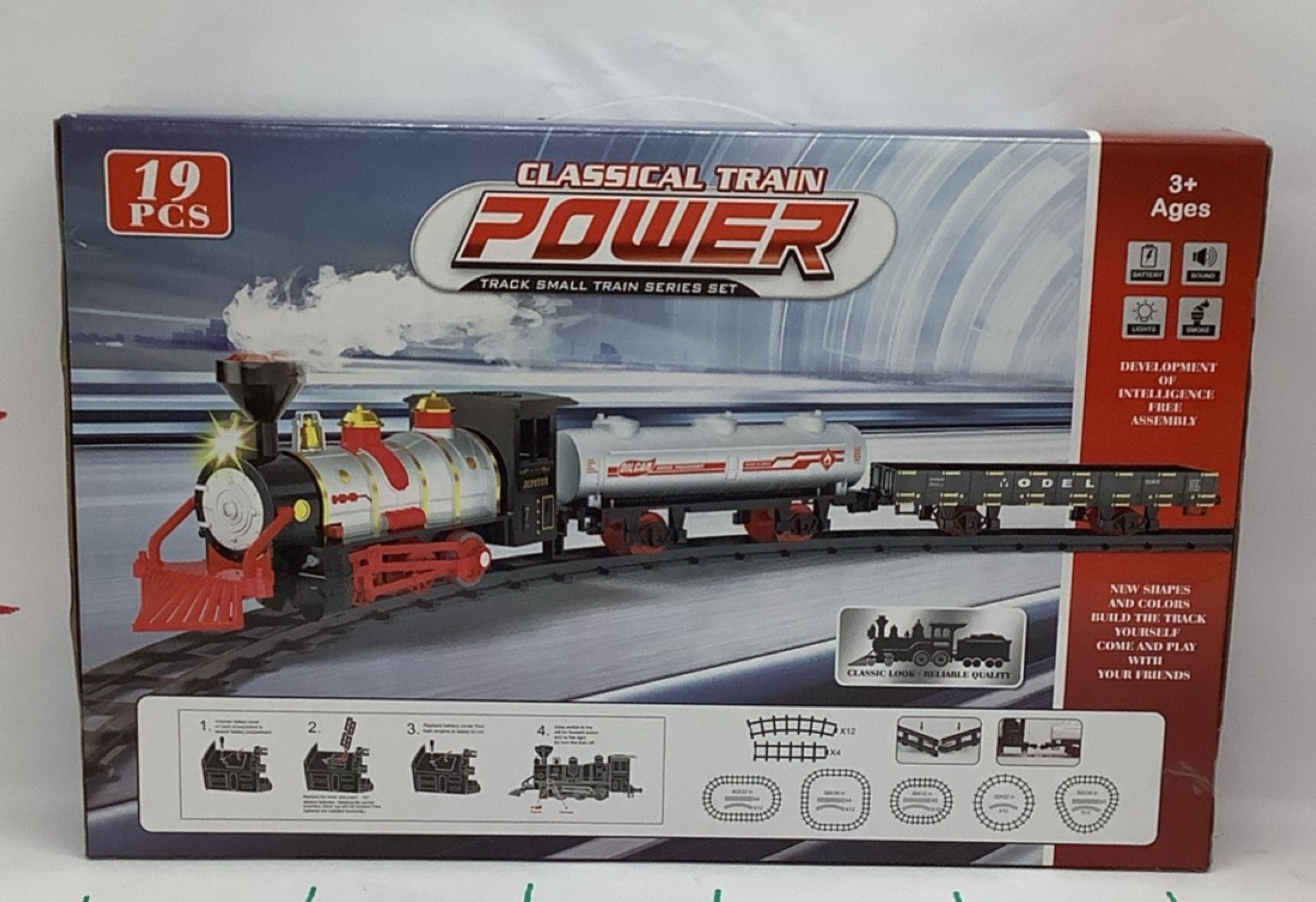 TREN CON CIRCUITO CON LUZ, SONIDO Y HUMO 19 PIEZAS 1495