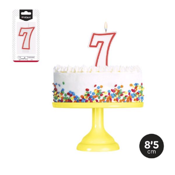 VELA 121-1041 Nº7 BLANCA BORDE ROJO 8.5CM