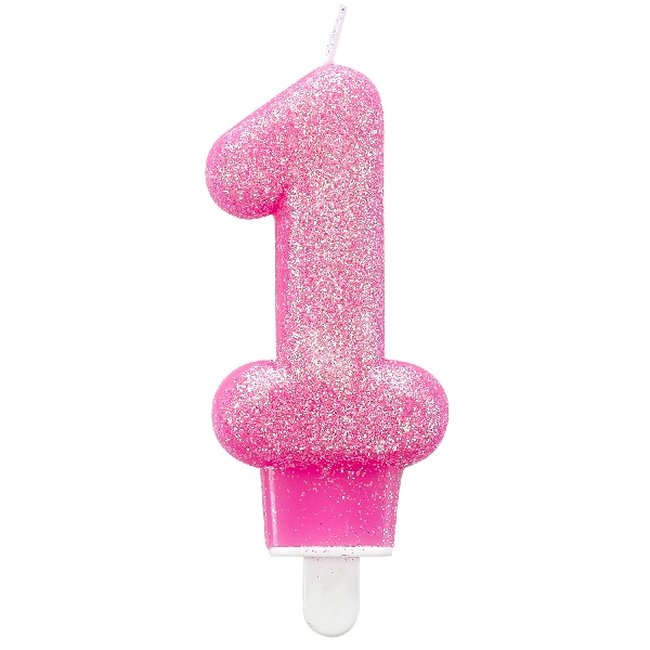 VELA 1ER CUMPLEAÑOS 9900761 PURPURINA ROSA 7.5CM