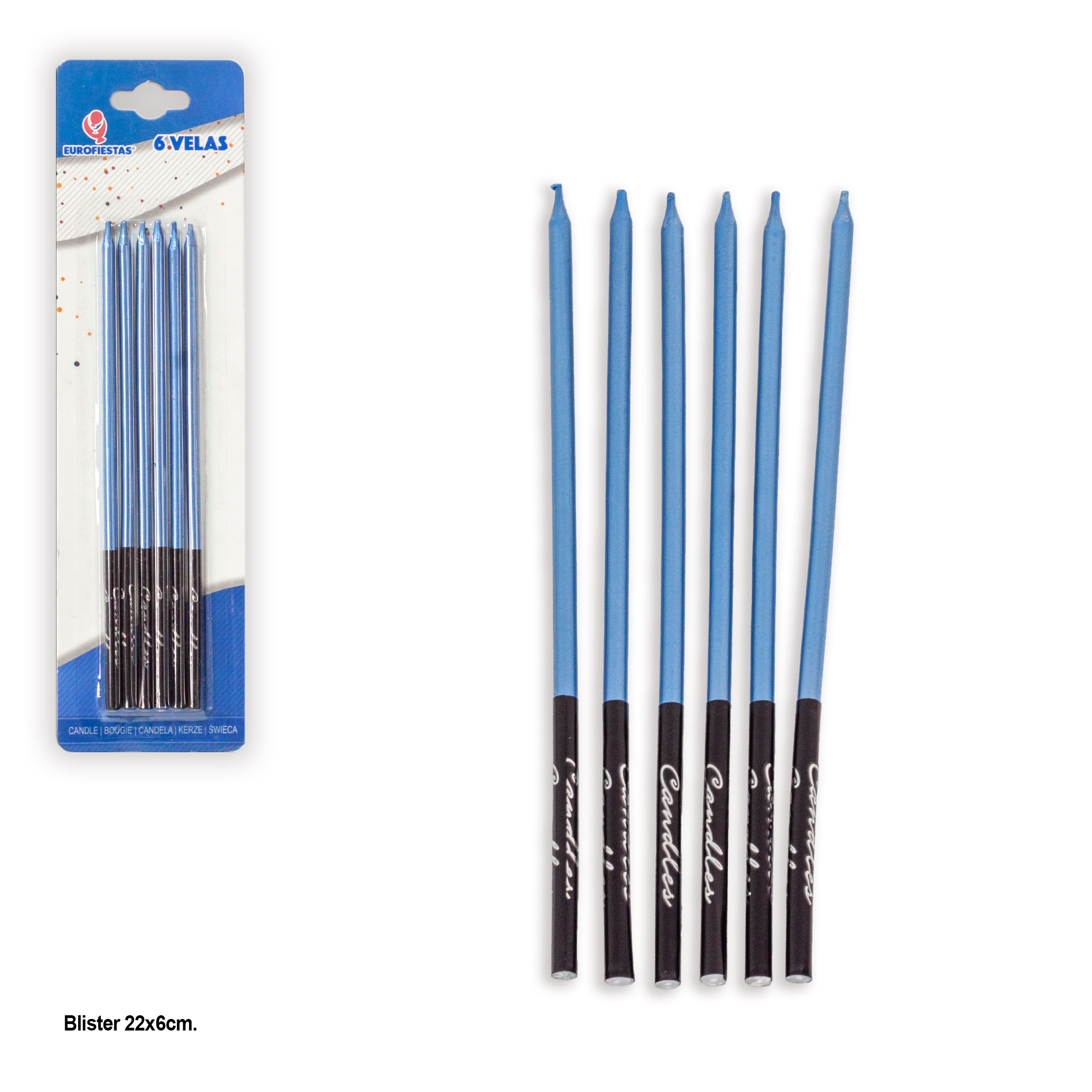 VELAS LARGAS 61465 METALIZADAS AZUL 6 UDS